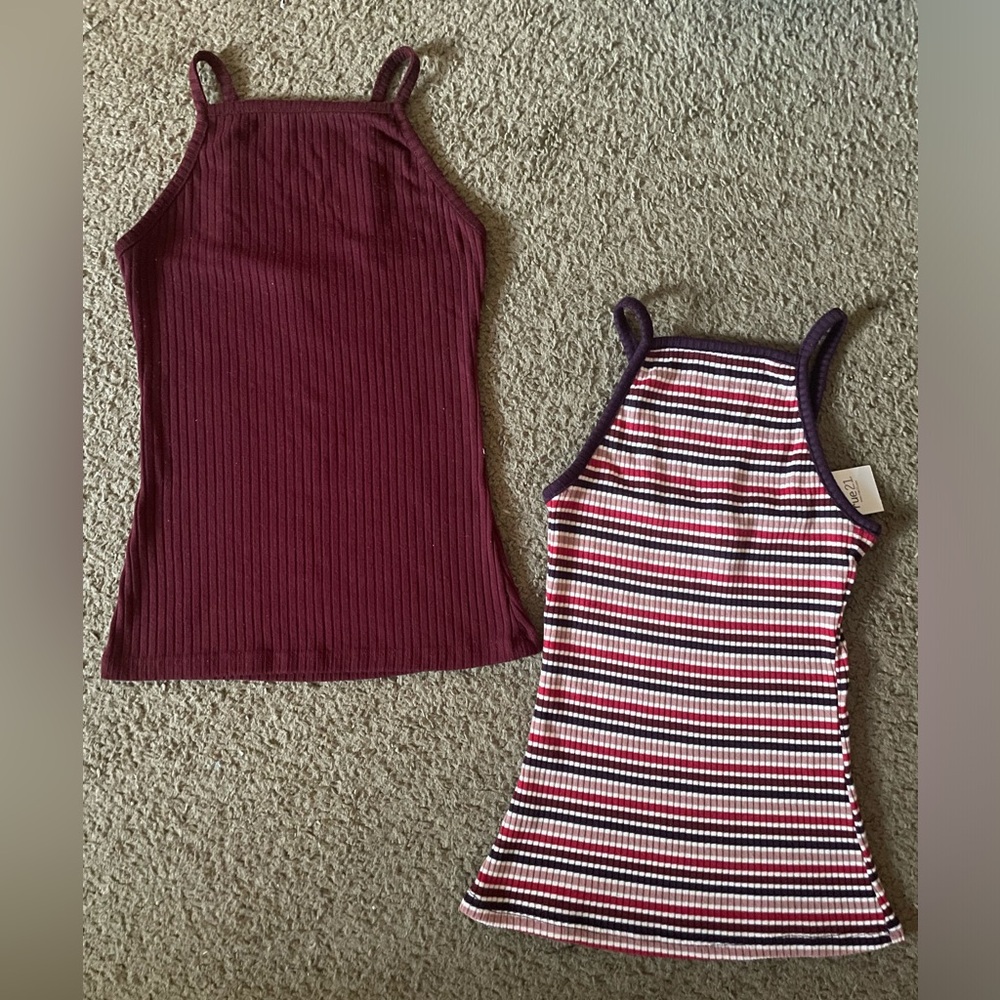 NWOT BUNDLE! 2 ribbed tank tops red, white and purple stripe, size xsmalll Rue21